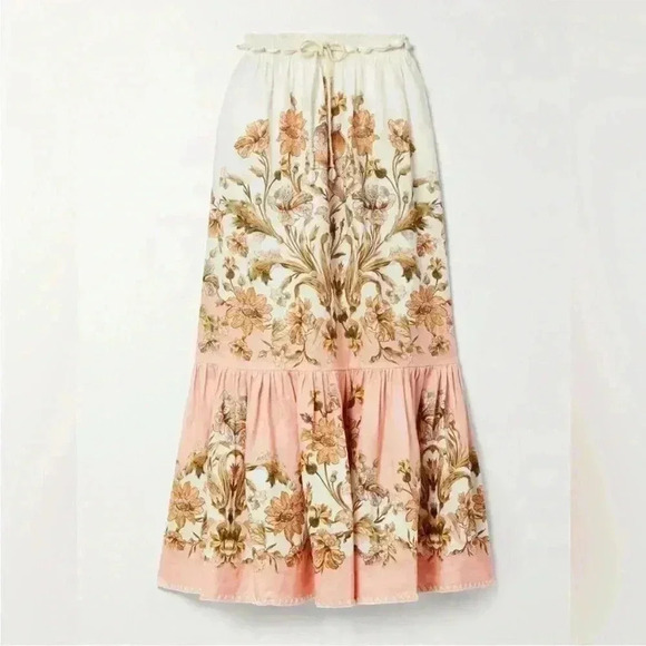 BNWT ZIMMERMANN Chintz belted tiered floral-print linen midi skirt OP - Picture 1 of 11